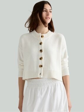 NWOT Quince 100% Organic Cotton Cropped Cardigan Small Ivory